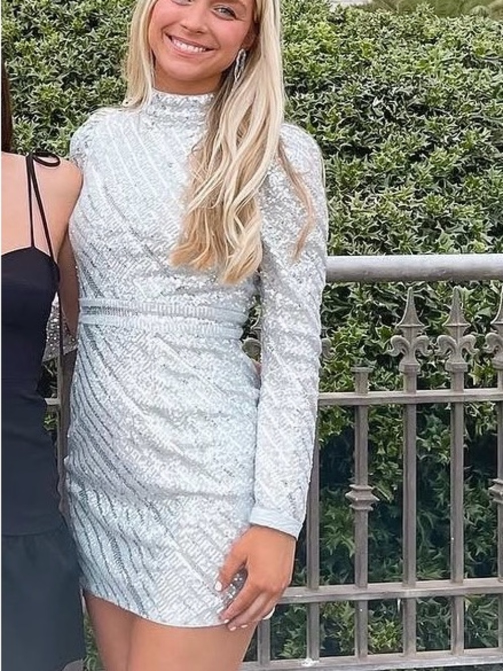 SAYLOR Silver Sequin Mock-Neck Mini Dress